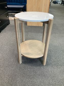 Real Marble and Acacia Wood side table