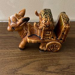 Vintage Ceramic Donkey & Cart Napkin Holder