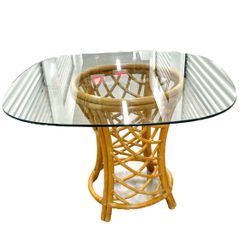 Vintage Bamboo And Rattan Dinner Table 
