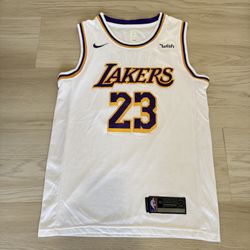 Nike Authentic Los Angeles Lakers LeBron James 23 White Jersey Mens 44