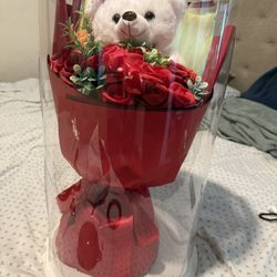 Rose Bouquet With Teddy Bear And Cover 
