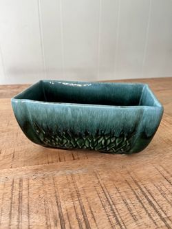 Vintage Teal Drip Glaze Ceramic Planter