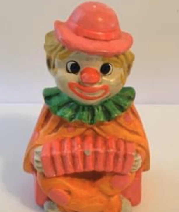 Vintage Clown Piggy Bank, Ceramic, 60's / 70's, Playing Instrument - Taiwan