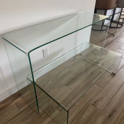Modern Glass Waterfall Coffee Table + Console Table Set