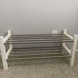 IKEA Tjusig Shoe Rack White And Silver Metal 