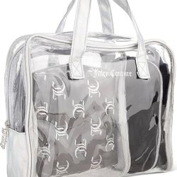 Juicy Couture Women's Cosmetics Bag - Travel Makeup and Toiletries Train Case Nested Bag Set, Black and Silver