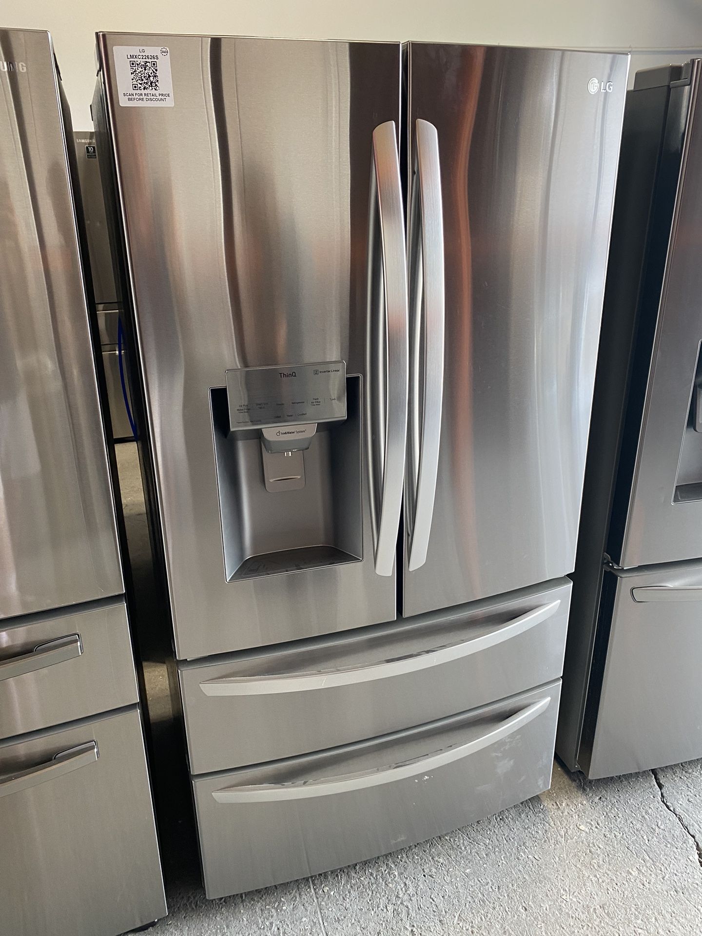 Stainless Steel 22 Cu. Ft. Smart Counter Depth Double Freezer Refrigerator