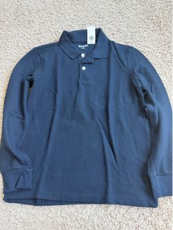 Navy Blue School Uniform Long Sleeves Polo Shirt for Boys Medium (Size 8)