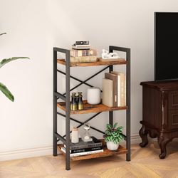 Rustic 3-Tier Industrial Bookcase – Metal & Wood Shelf Organizer, Compact & Sturdy, Great Condition