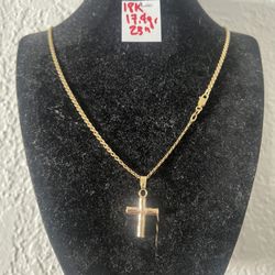 18K Solid Gold Chain and Pendant For Wedding 17.4Gr 23 Inches Long 