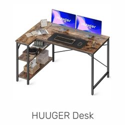 NEW L-Shaped Gaming Desk - Rustic Brown/Black