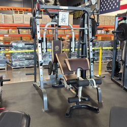 MD-9010G Home Gym Smith Machine Squat Rack Power Cage with Olympic Bench  