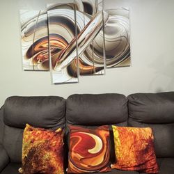 4 Piece Wall Art, With 3 Pillows All For $50 