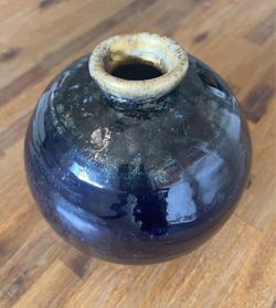 Studio Pottery Vase Blue Black Ceramic Art Vase Modern Minimalist 7” Unsigned