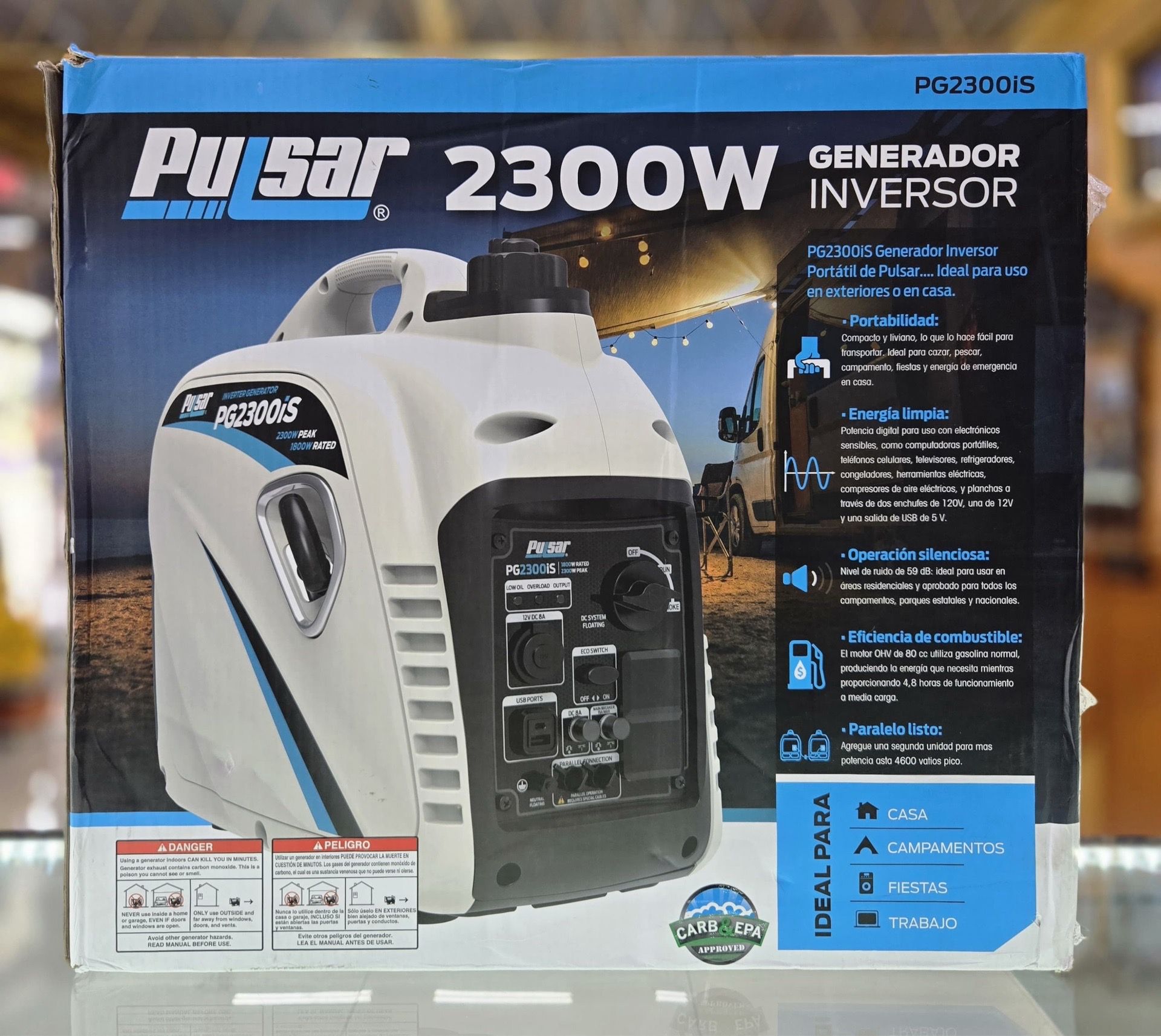 Pulsar PG2300iS 2,300W Portable Super Quiet Gas-Powered Inverter Generator with USB Outlet