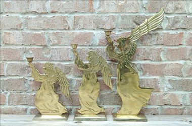 Vintage Carnevale Solid Brass Angel Candlestick Holders