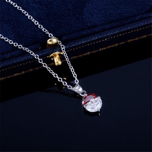 Lovely Cute Red And White Poke Ball Zircon Pendant Necklace, L652
 
  