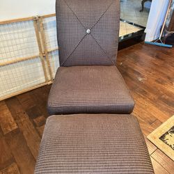 Chair.  And Ottoman, Brown, Seersucker 