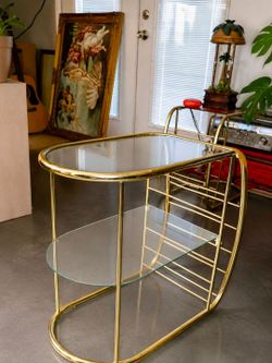 2 side tables vintage brass and glass
