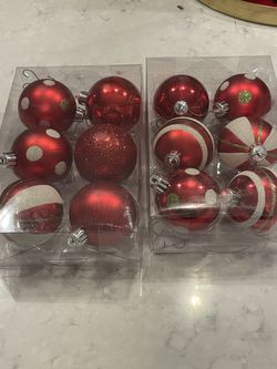 12 Red Plastic Ornamants