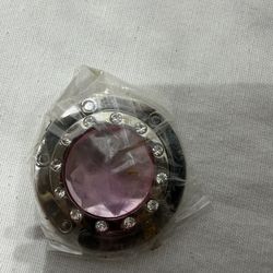 Silver Foldable Purse Hook With Pink  Gem & Rhinestones