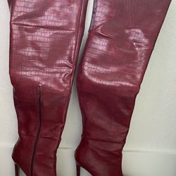 Over Knee-High Snake Skin Red Boots Size 8.5