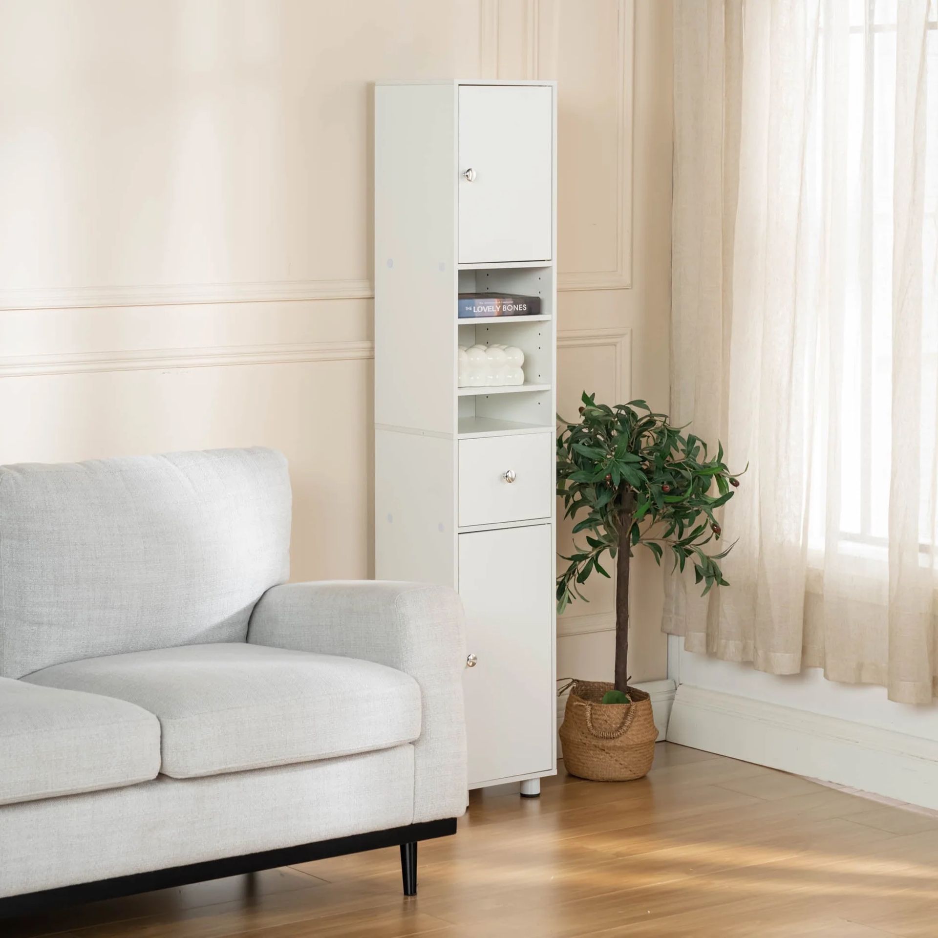 Homy Casa Jericho 63” Free Stand Bathroom Cabinet White Storage Tower 