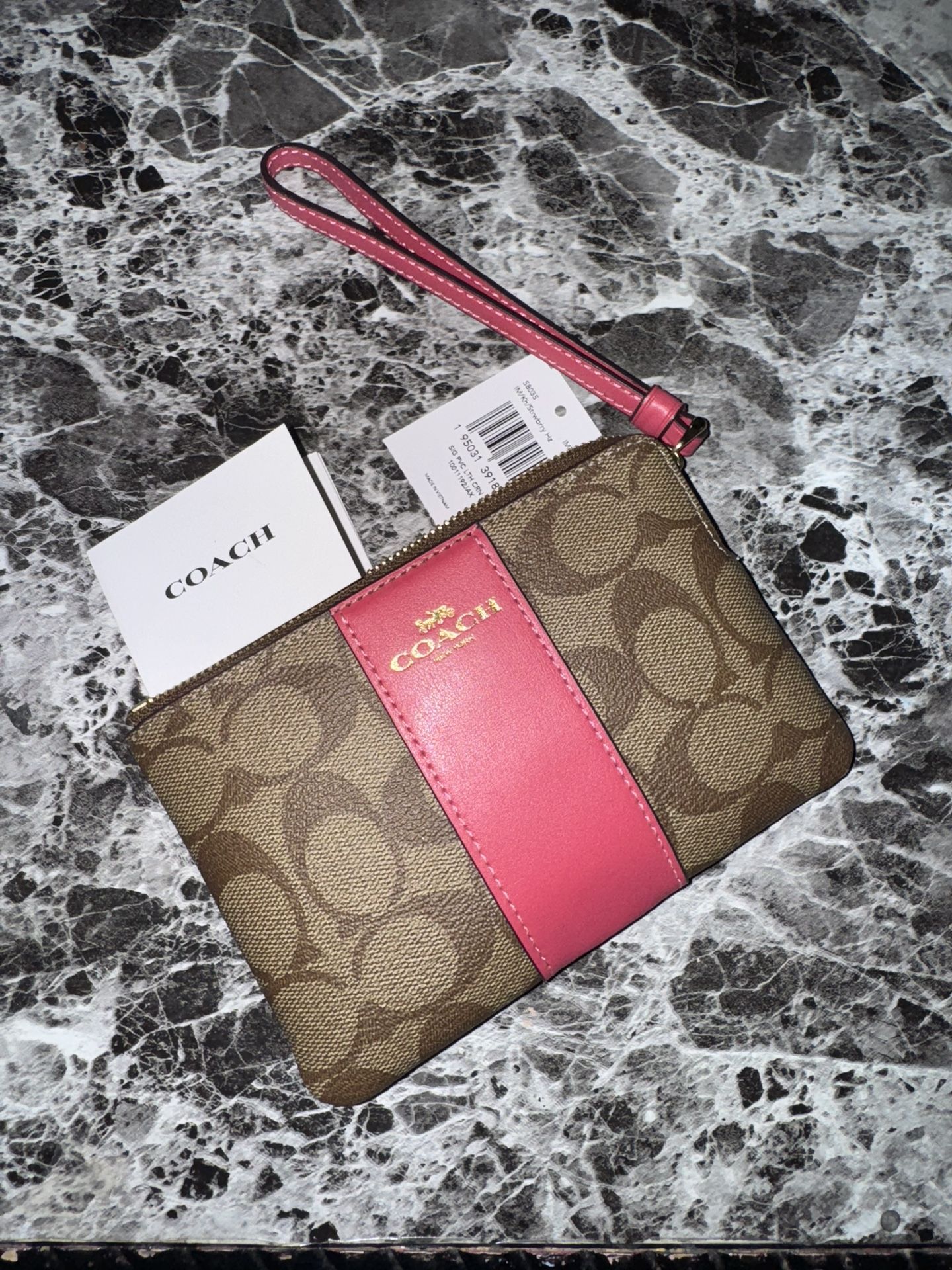 COACH Wristlet β Brand New with Tags β Signature Print & Pink Stripe