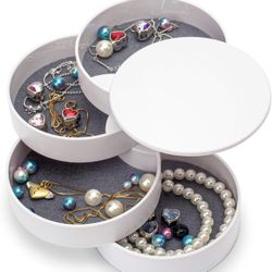 Jewelry Organizer, Small Jewelry Box Earring Holder for Women Gifts for Mom, Jewelry Storage Box 4-Layer Rotatable Jewelry Accessory Storage Tray with