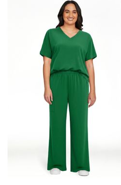V-Neck Short Sleeve & Wide Leg Pant Loungewear Set - 2XL - NWT