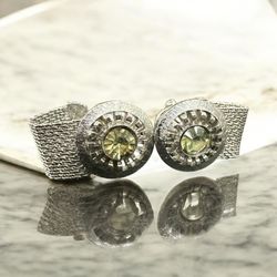 Vintage Executive Cufflinks Crystal Wrap Silver Tone Mesh