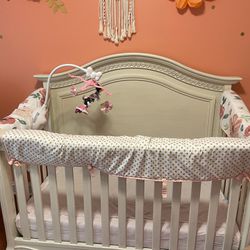 Double sided 3 piece crib covers, standard fit, gold dot, coral florals