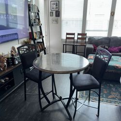 🪑 Stylish Round Dining Table with 2 Chairs – Faux Marble Top 🪑