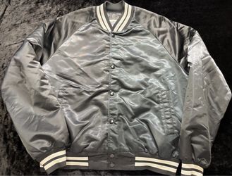 Men Large Vintage 80s Chalkline Plain Black Satin Jacket