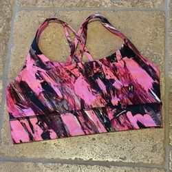 LULULEMON Women Energy Bra Longline Pink Black Abstract Print Sports Bra Size 10