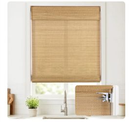 UNISHADES No Drill Cordless Bamboo Roman Shades, Light Filtering Woven Natural Bamboo Window Covering, Easy Install Roman Style Shade, for Window Size
