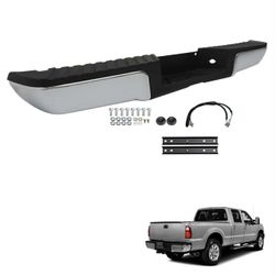 Chrome Steel Rear Step Bumper without Parking Sensor Hole Replacement for 2008-2016 F-250 F-350 F-450 Super Duty