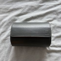 The Wolf Road 2-Watch Leather Travel Case – Grey Saffiano with Suede Interior