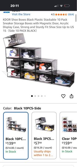 KDOR Stackable Shoe Storage Boxes 10-Pack Black