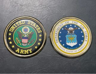 Two US Military (Air Force, Army) sticker plates / coasters