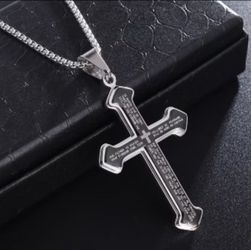 Stainless Steel Cross Pendant Necklace with Scripture