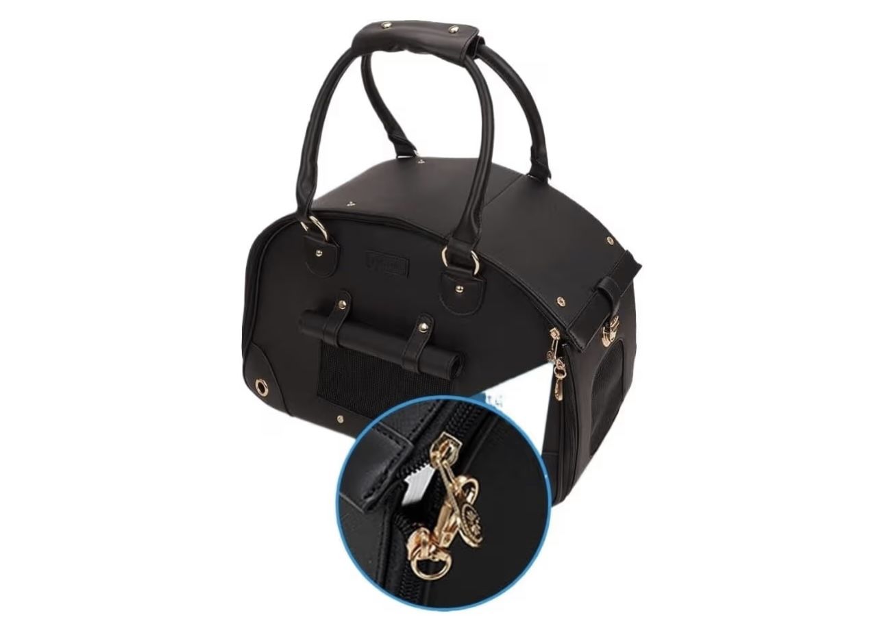 Johomviin Exquisite Dog Enclosure Practical Portable Handbag, Artificial Pet Cage, Suitable for Small Pet Cats and Dogs Black