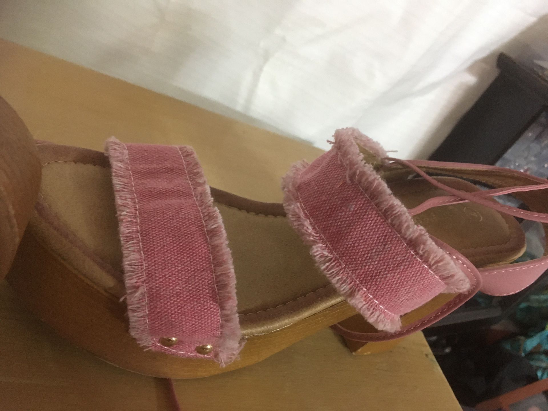 Pink denim sandals size 7