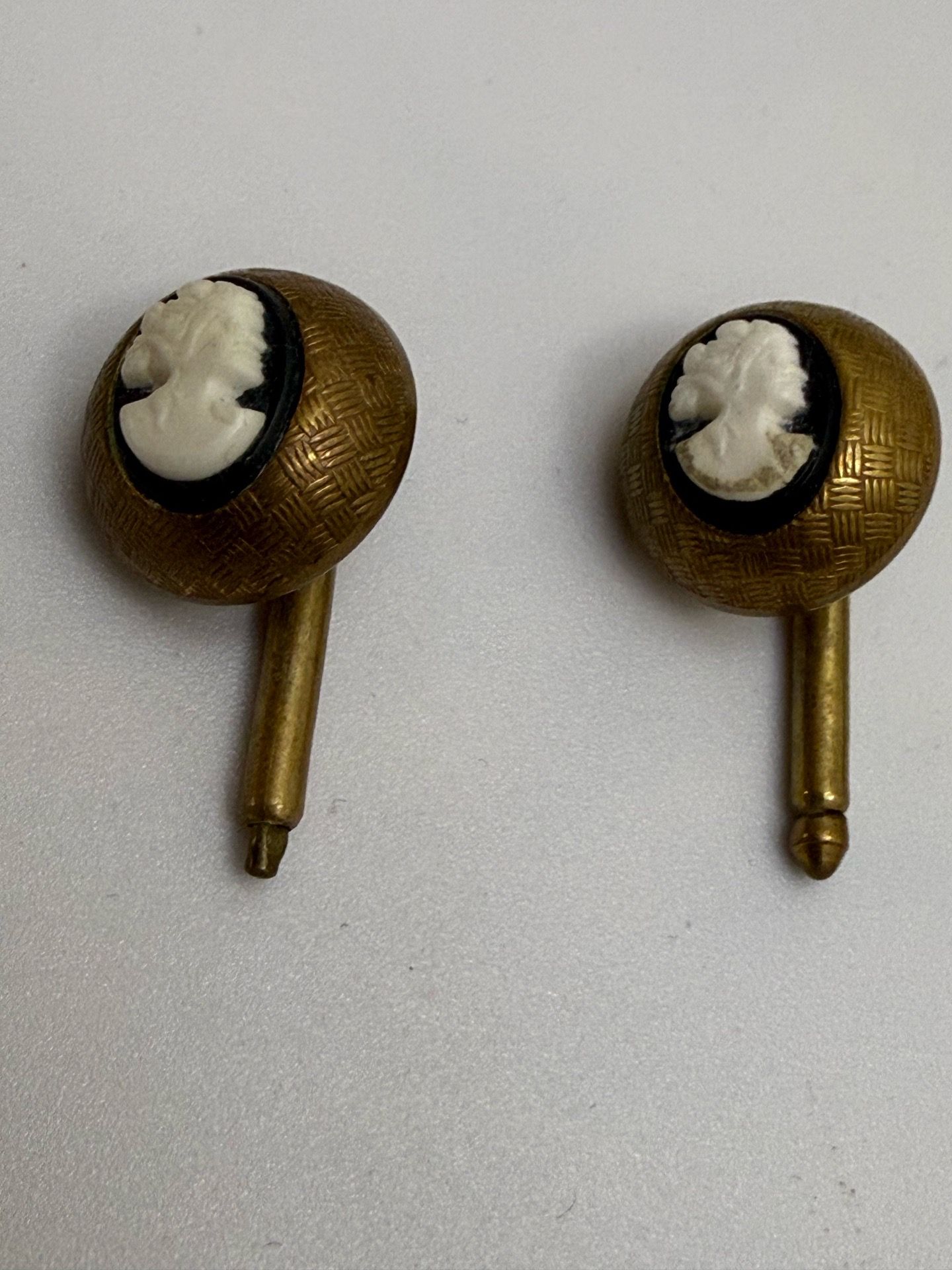 Vintage Brass Cameo Shirt Studs Collar Buttons Pair Victorian Style