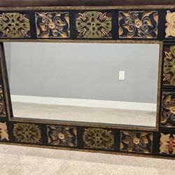 Decorative Mirror, Etched Wood Frame, Colorful  Gluten Free…