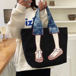 Black Sandle Illusion Canvas Tote Bag