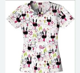 Bunny cancer awareness Dickie scrub top 3XL