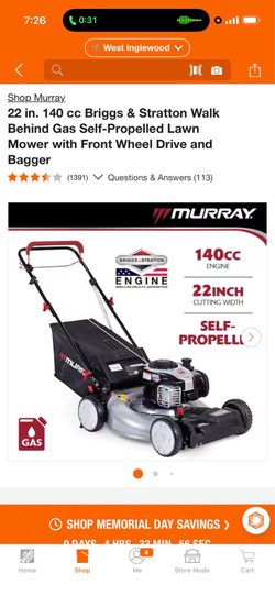Murray. 22 in. 140 cc Briggs & Stratton Walk Behind Gas Self-Propelled Lawn Mower with Front Wheel Drive and Bagger