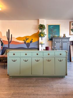 Campaign Buffet / Light Green / Sideboard / Credenza / Entertainment Center / Vintage!