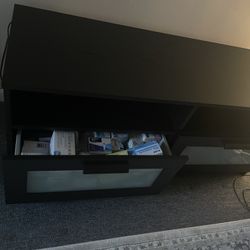 Black TV Stand with Frosted Glass Drawers
